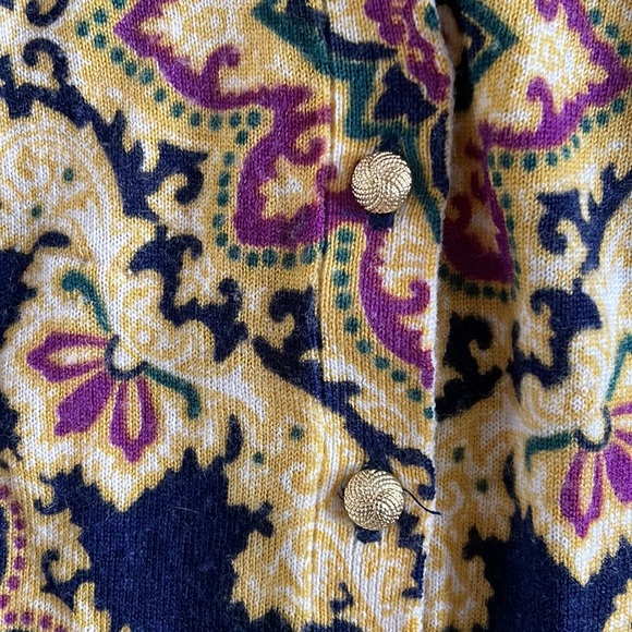 Talbots merino cardigan navy Diamond pattern petite, metal buttons - Picture 5 of 6